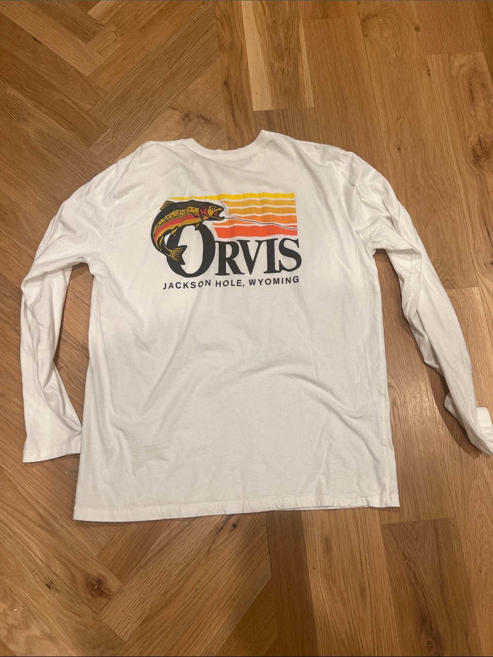 Orvis White Tee with Yellow & Orange Trout Graphic- men’s XL